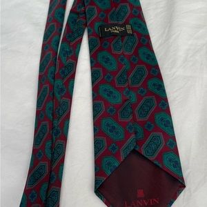 Lanvin Accessories Paris Designer Silk Tie Burgundy Green Blue Authentic